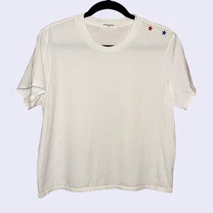 perfectwhitetee White Tee with Red and Blue Star Details